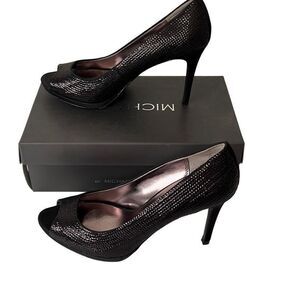 MICHAEL SHANNON womens black sequins heels sz 10 open toe shoes cocktail evening